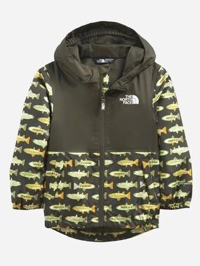 The North Face Kids Olive Green Fish-Print Hooded Raincoat